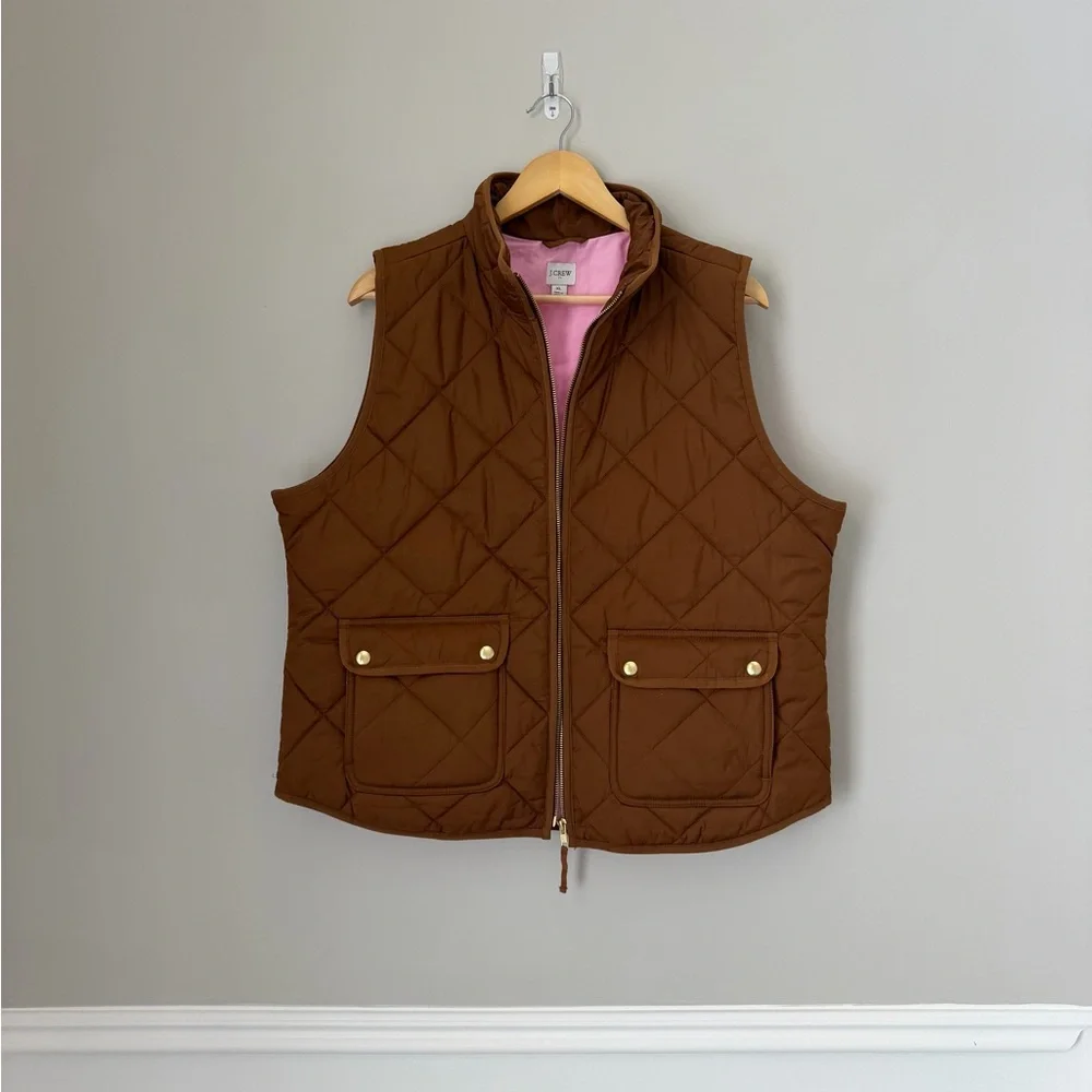J crew puff vest XL camel tan and pink like new - Picture 3 of 7